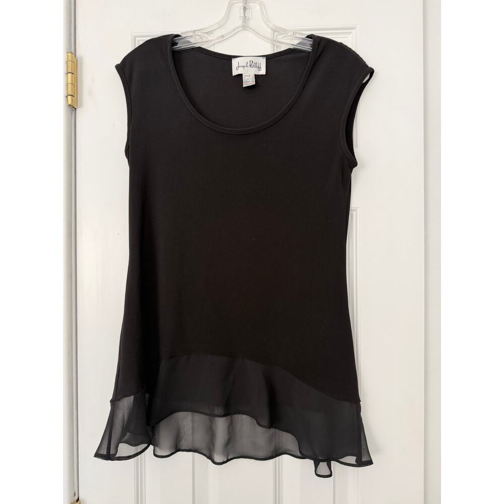 Joseph Ribkoff Black Dressy Scoop Neck Sleeveless Tank with Sheer Layered Hem 4